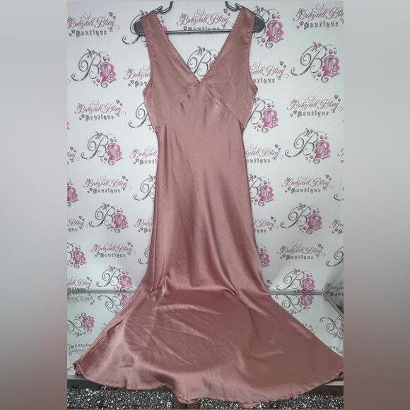 Paper heart dress long slip blush pink shimmer silky maxi leg slit v neck luxe - Picture 2 of 12